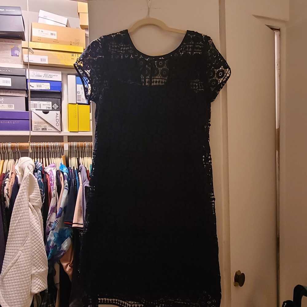 LOFT Navy lace overlay dress